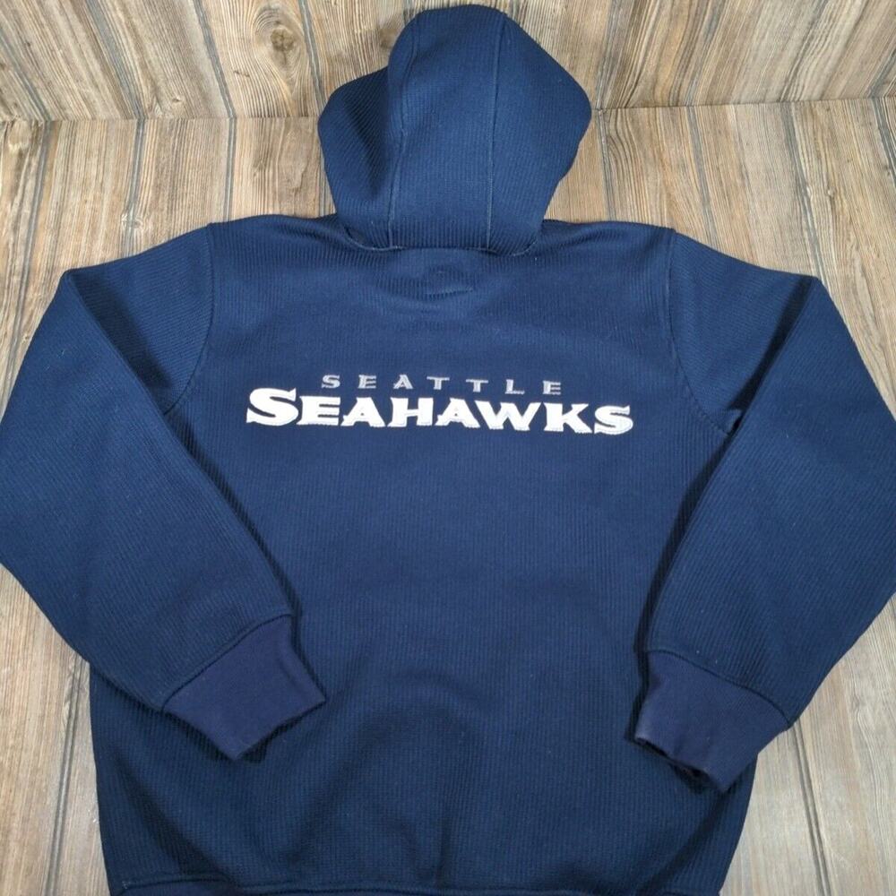 Seattle Seahawks NFL Full Zip Hoodie Fleece Lined Waffle‎ Knit Jacket Shacket M